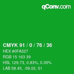 Code couleur: CMYK 91 / 0 / 76 / 36 | qconv.com