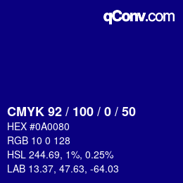 カラーコード: CMYK 92 / 100 / 0 / 50 | qconv.com