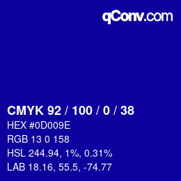 Farbcode: CMYK 92 / 100 / 0 / 38 | qconv.com