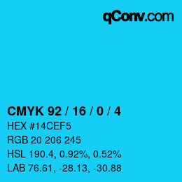 カラーコード: CMYK 92 / 16 / 0 / 4 | qconv.com