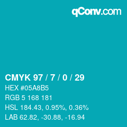 Code couleur: CMYK 97 / 7 / 0 / 29 | qconv.com