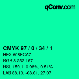 Color code: CMYK 97 / 0 / 34 / 1 | qconv.com