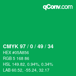 Code couleur: CMYK 97 / 0 / 49 / 34 | qconv.com