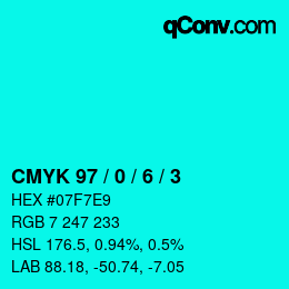 Code couleur: CMYK 97 / 0 / 6 / 3 | qconv.com