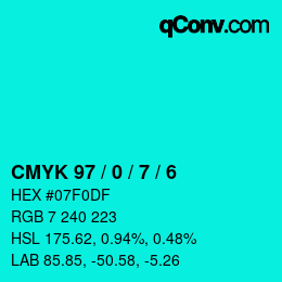 Farbcode: CMYK 97 / 0 / 7 / 6 | qconv.com