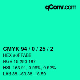 Code couleur: CMYK 94 / 0 / 25 / 2 | qconv.com