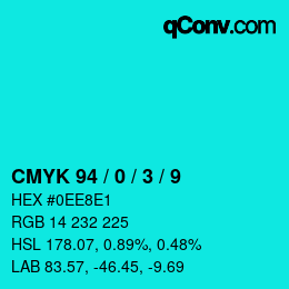 カラーコード: CMYK 94 / 0 / 3 / 9 | qconv.com