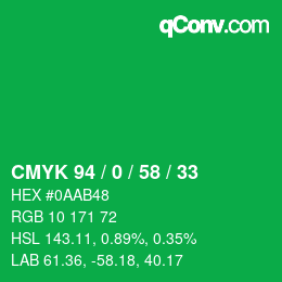 Code couleur: CMYK 94 / 0 / 58 / 33 | qconv.com