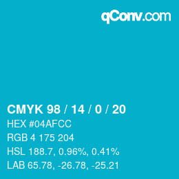 Code couleur: CMYK 98 / 14 / 0 / 20 | qconv.com