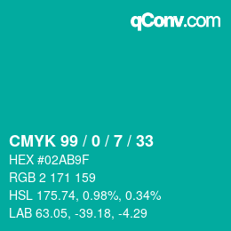 Código de color: CMYK 99 / 0 / 7 / 33 | qconv.com