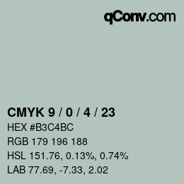 カラーコード: CMYK 9 / 0 / 4 / 23 | qconv.com