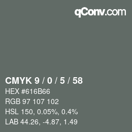 Code couleur: CMYK 9 / 0 / 5 / 58 | qconv.com