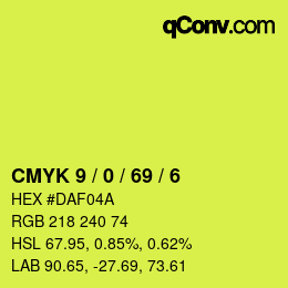 Code couleur: CMYK 9 / 0 / 69 / 6 | qconv.com