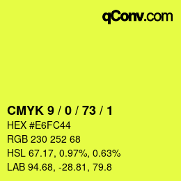 Farbcode: CMYK 9 / 0 / 73 / 1 | qconv.com