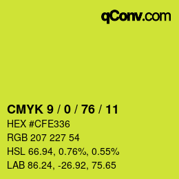 Farbcode: CMYK 9 / 0 / 76 / 11 | qconv.com