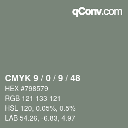 Color code: CMYK 9 / 0 / 9 / 48 | qconv.com