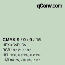 カラーコード: CMYK 9 / 0 / 9 / 15 | qconv.com