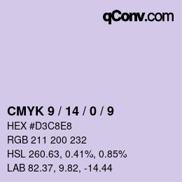 カラーコード: CMYK 9 / 14 / 0 / 9 | qconv.com