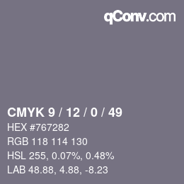 Farbcode: CMYK 9 / 12 / 0 / 49 | qconv.com