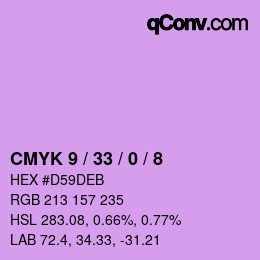 Code couleur: CMYK 9 / 33 / 0 / 8 | qconv.com