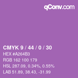 Code couleur: CMYK 9 / 44 / 0 / 30 | qconv.com