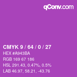 Code couleur: CMYK 9 / 64 / 0 / 27 | qconv.com