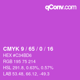 Code couleur: CMYK 9 / 65 / 0 / 16 | qconv.com