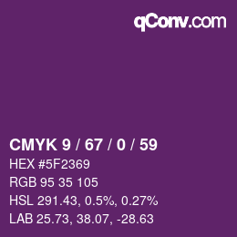 Code couleur: CMYK 9 / 67 / 0 / 59 | qconv.com