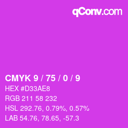 カラーコード: CMYK 9 / 75 / 0 / 9 | qconv.com