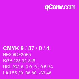 Code couleur: CMYK 9 / 87 / 0 / 4 | qconv.com