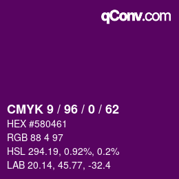 Code couleur: CMYK 9 / 96 / 0 / 62 | qconv.com