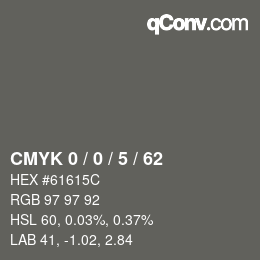 Code couleur: CMYK 0 / 0 / 5 / 62 | qconv.com