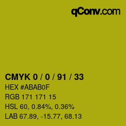 Farbcode: CMYK 0 / 0 / 91 / 33 | qconv.com