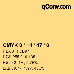 Farbcode: CMYK 0 / 14 / 47 / 0 | qconv.com