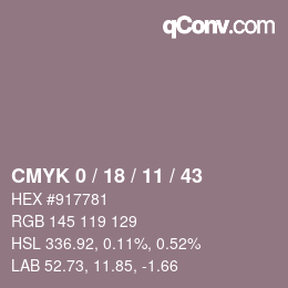 カラーコード: CMYK 0 / 18 / 11 / 43 | qconv.com