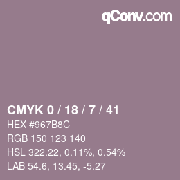 Code couleur: CMYK 0 / 18 / 7 / 41 | qconv.com