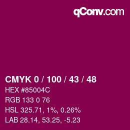 カラーコード: CMYK 0 / 100 / 43 / 48 | qconv.com