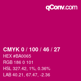 Code couleur: CMYK 0 / 100 / 46 / 27 | qconv.com