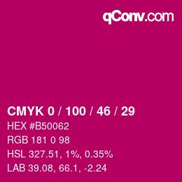 Color code: CMYK 0 / 100 / 46 / 29 | qconv.com