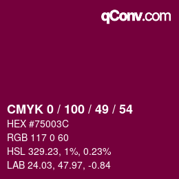 Code couleur: CMYK 0 / 100 / 49 / 54 | qconv.com