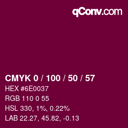 カラーコード: CMYK 0 / 100 / 50 / 57 | qconv.com