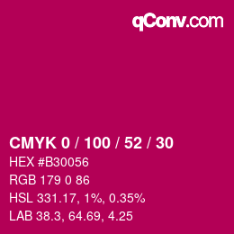 Code couleur: CMYK 0 / 100 / 52 / 30 | qconv.com