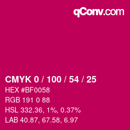 Color code: CMYK 0 / 100 / 54 / 25 | qconv.com