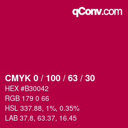 Farbcode: CMYK 0 / 100 / 63 / 30 | qconv.com