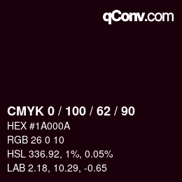 Código de color: CMYK 0 / 100 / 62 / 90 | qconv.com