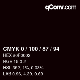 Color code: CMYK 0 / 100 / 87 / 94 | qconv.com