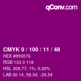 カラーコード: CMYK 0 / 100 / 11 / 48 | qconv.com