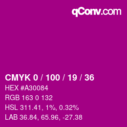 Code couleur: CMYK 0 / 100 / 19 / 36 | qconv.com