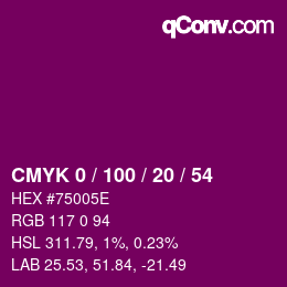 Farbcode: CMYK 0 / 100 / 20 / 54 | qconv.com