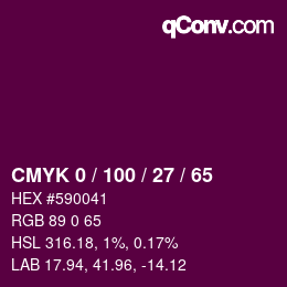 Farbcode: CMYK 0 / 100 / 27 / 65 | qconv.com